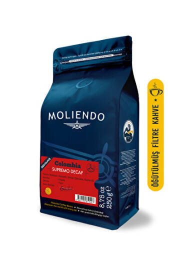 Moliendo Finest Coffee Colombia Supremo Decaf (Kafeinsiz) Yöresel Kahve (Öğütülmüş Filtre Kahve) 250 g